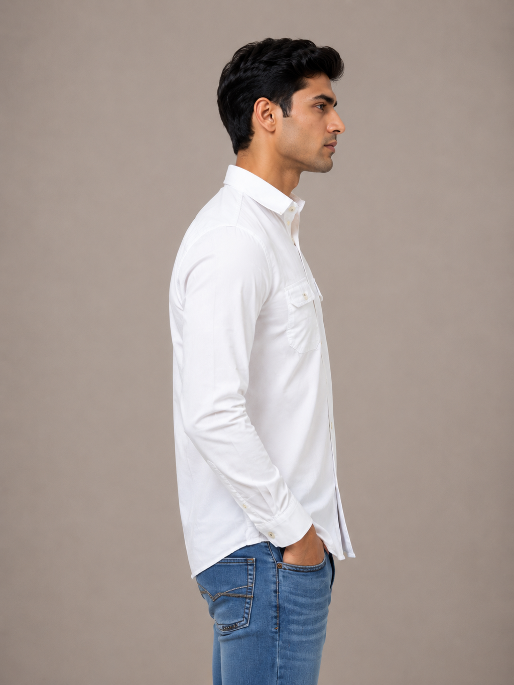 Solid Slim Fit Cargo Shirt for Men