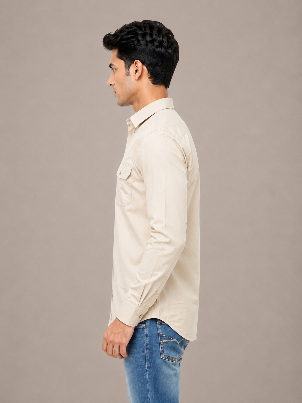Solid Slim Fit Cargo Shirt for Men
