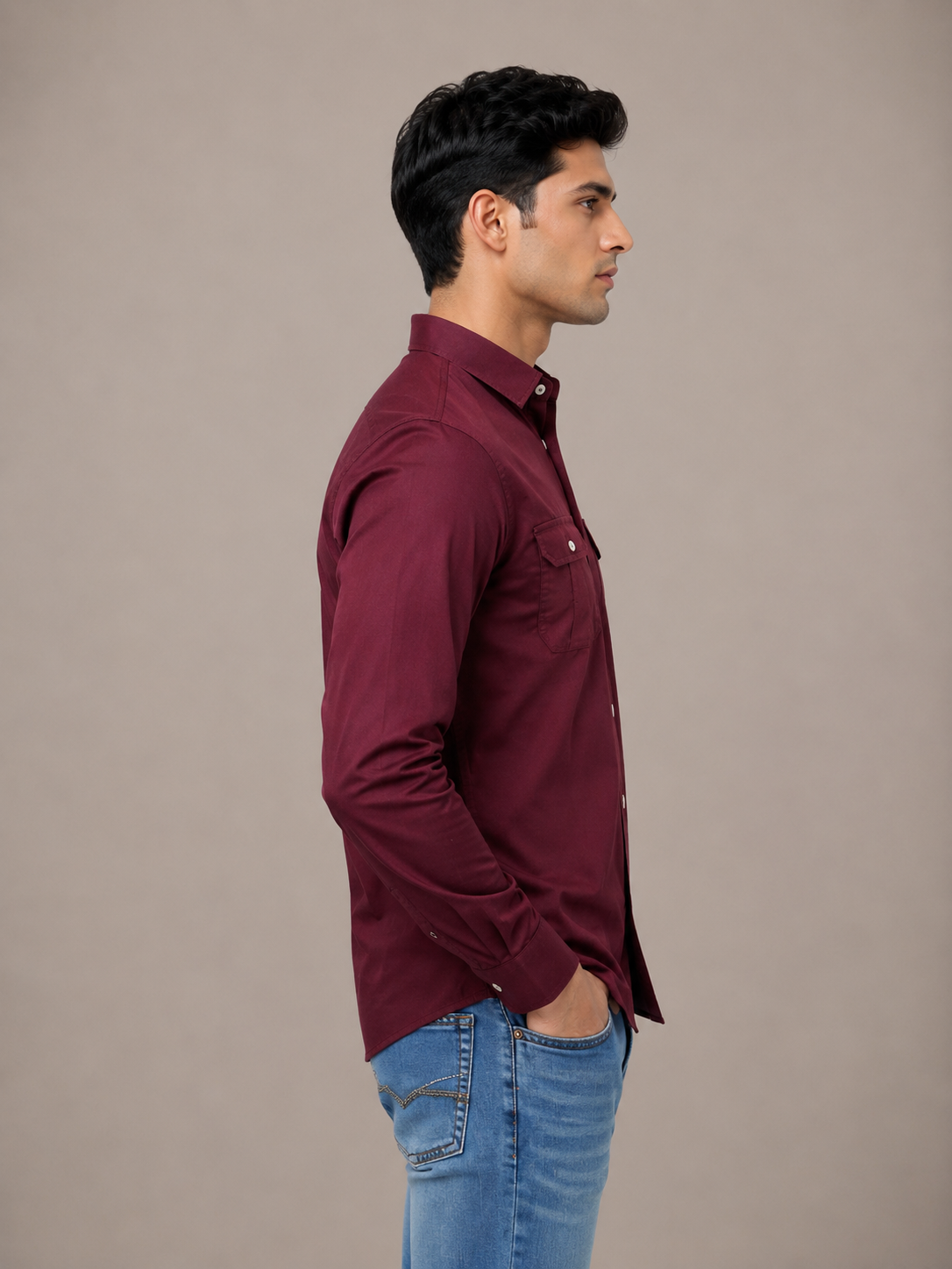 Solid Slim Fit Cargo Shirt for Men