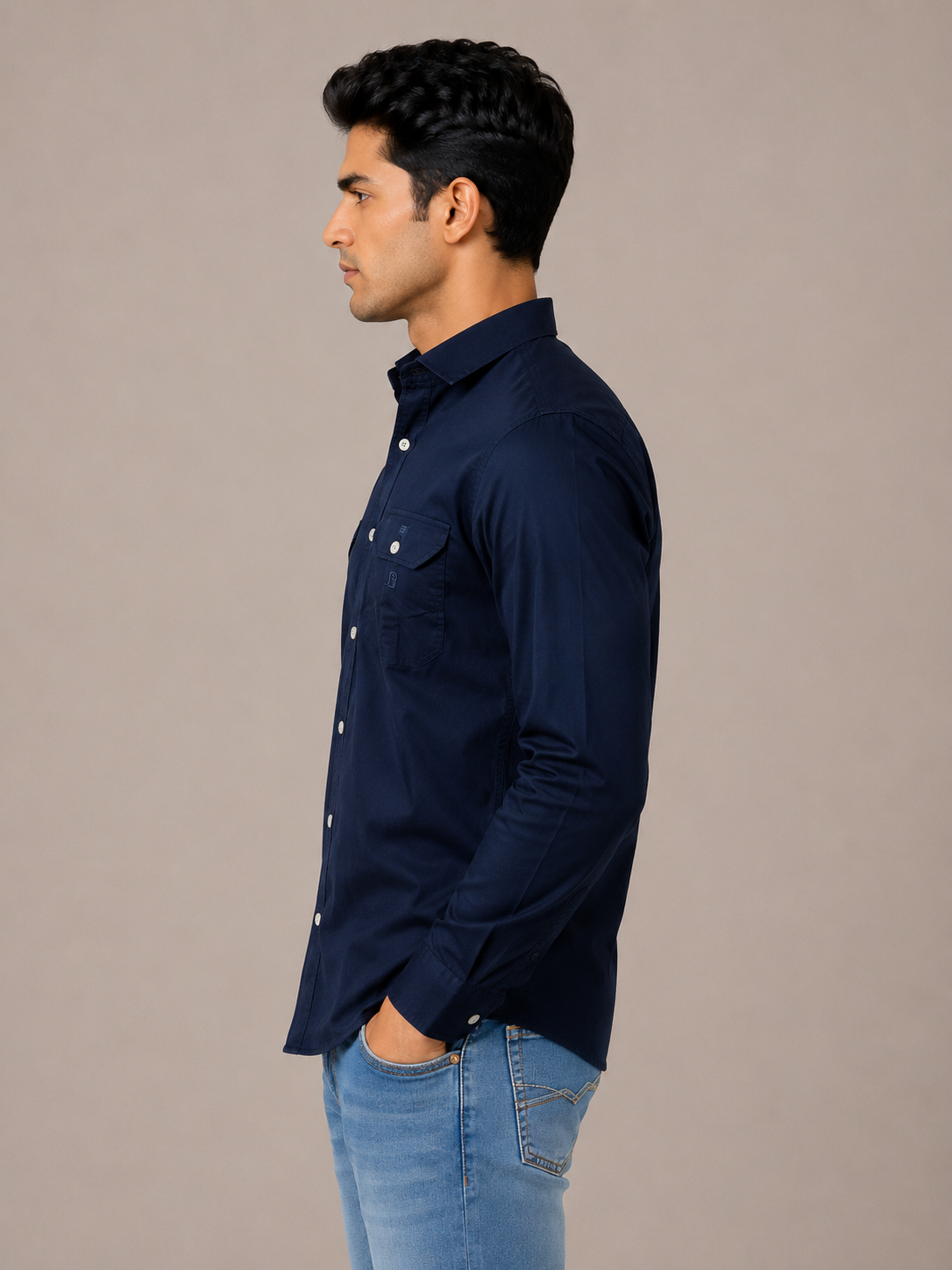 Solid Slim Fit Cargo Shirt for Men