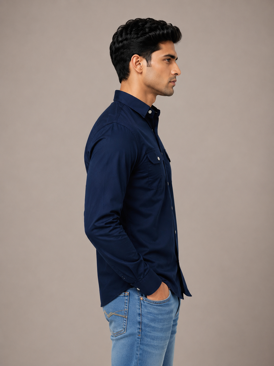 Solid Slim Fit Cargo Shirt for Men