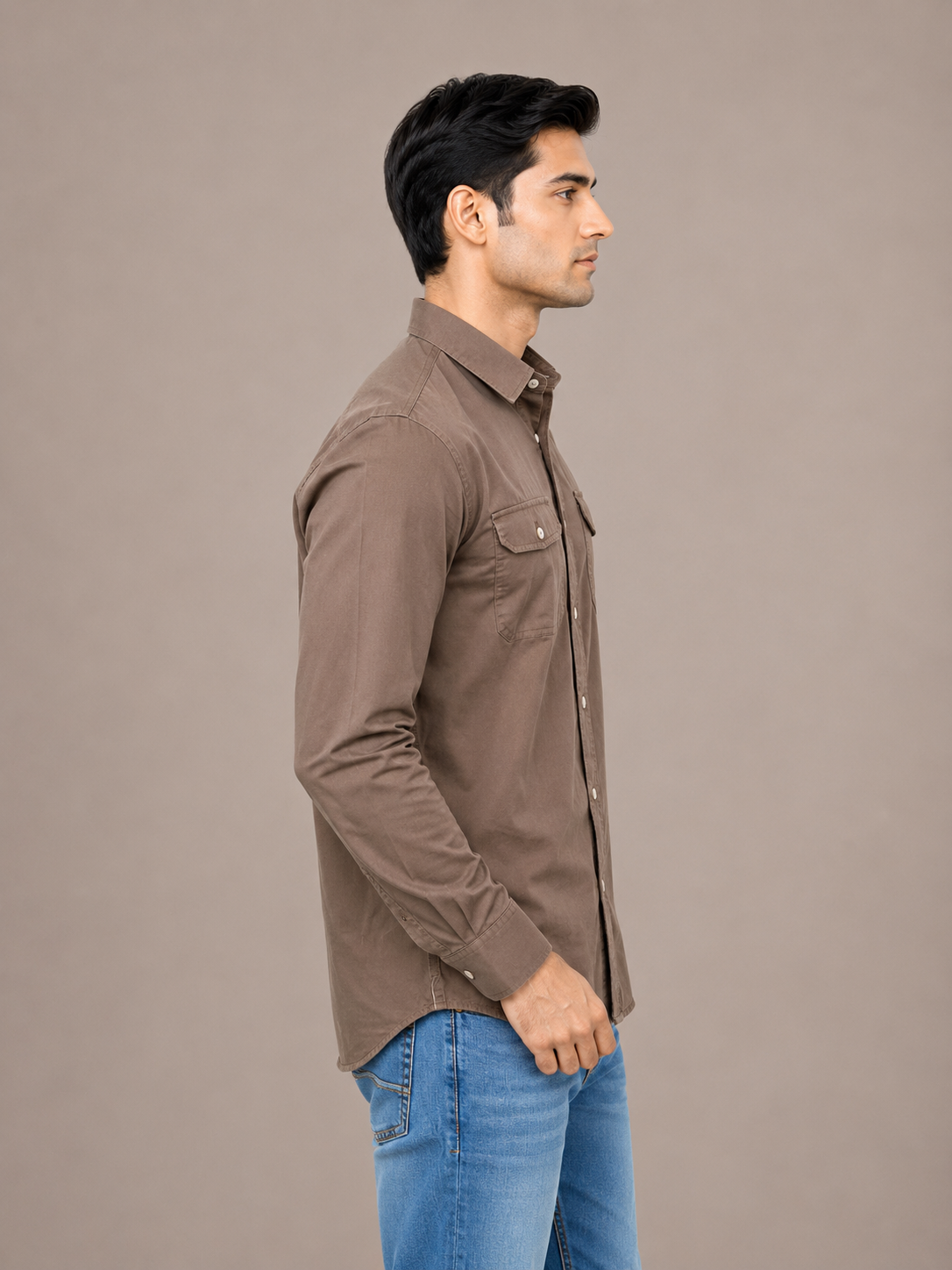 Solid Slim Fit Cargo Shirt for Men