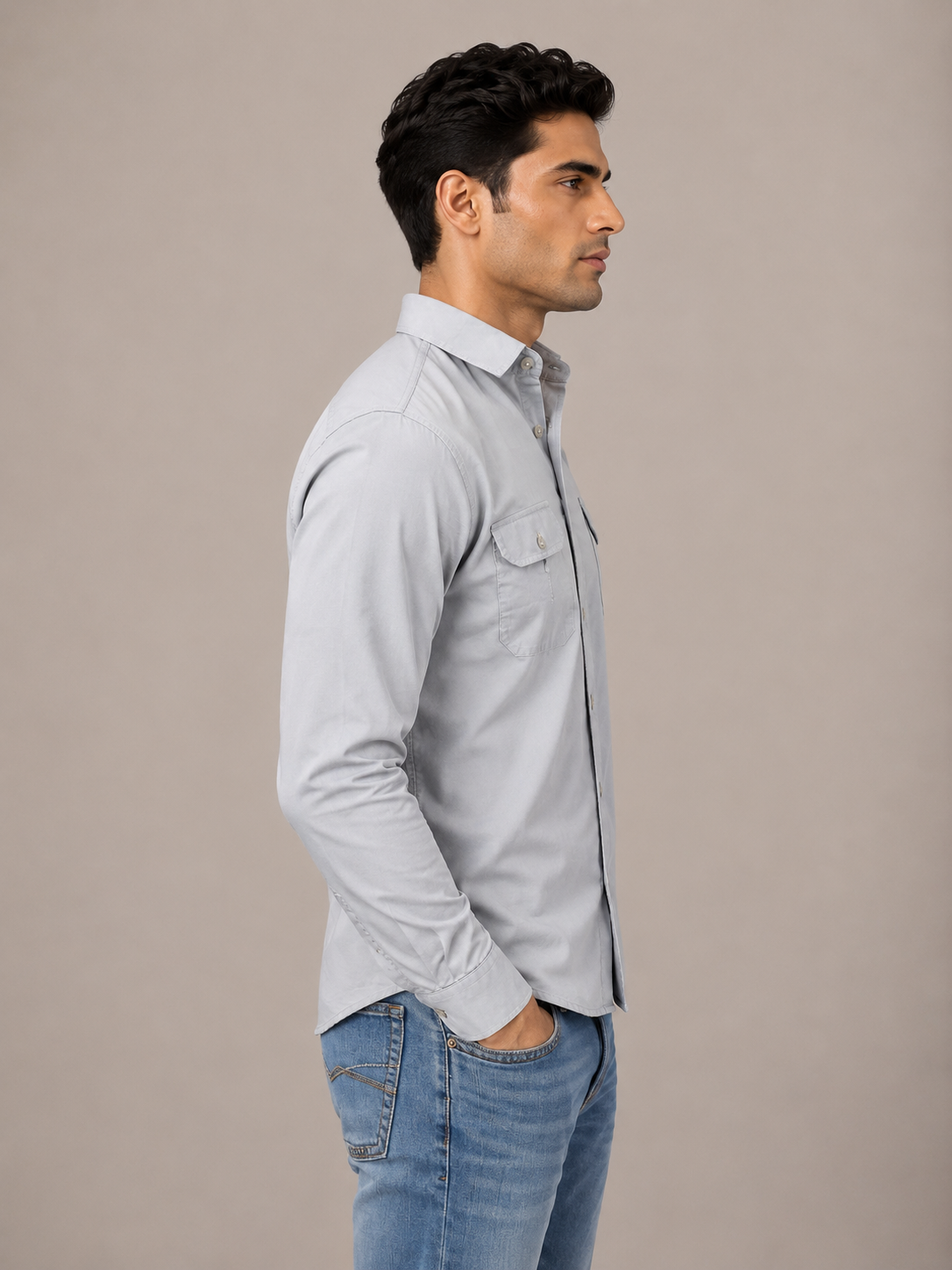 Solid Slim Fit Cargo Shirt for Men
