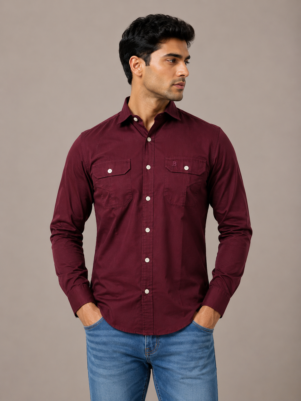 Solid Slim Fit Cargo Shirt for Men