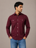 Solid Slim Fit Cargo Shirt for Men