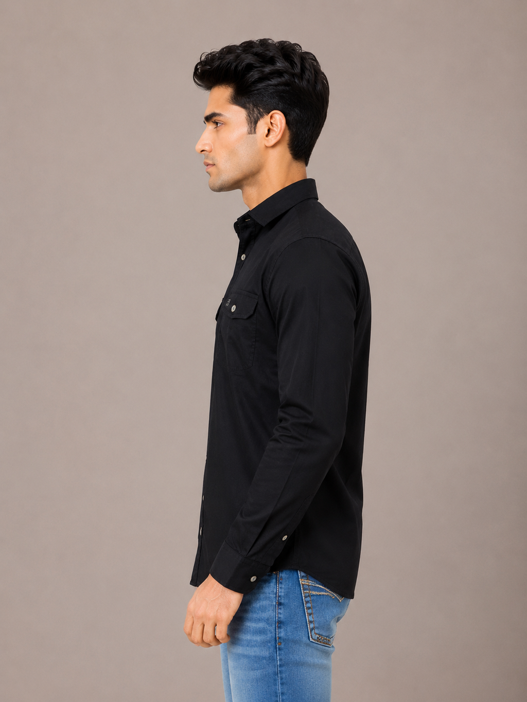 Solid Slim Fit Cargo Shirt for Men