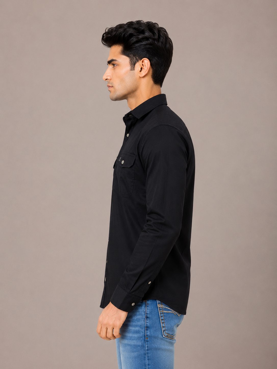 Solid Slim Fit Cargo Shirt for Men