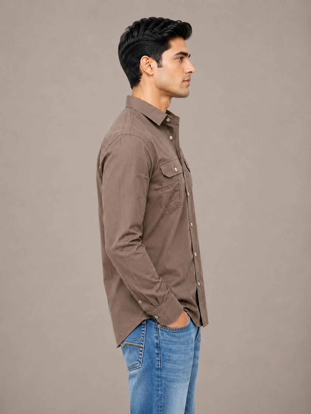 Solid Slim Fit Cargo Shirt for Men