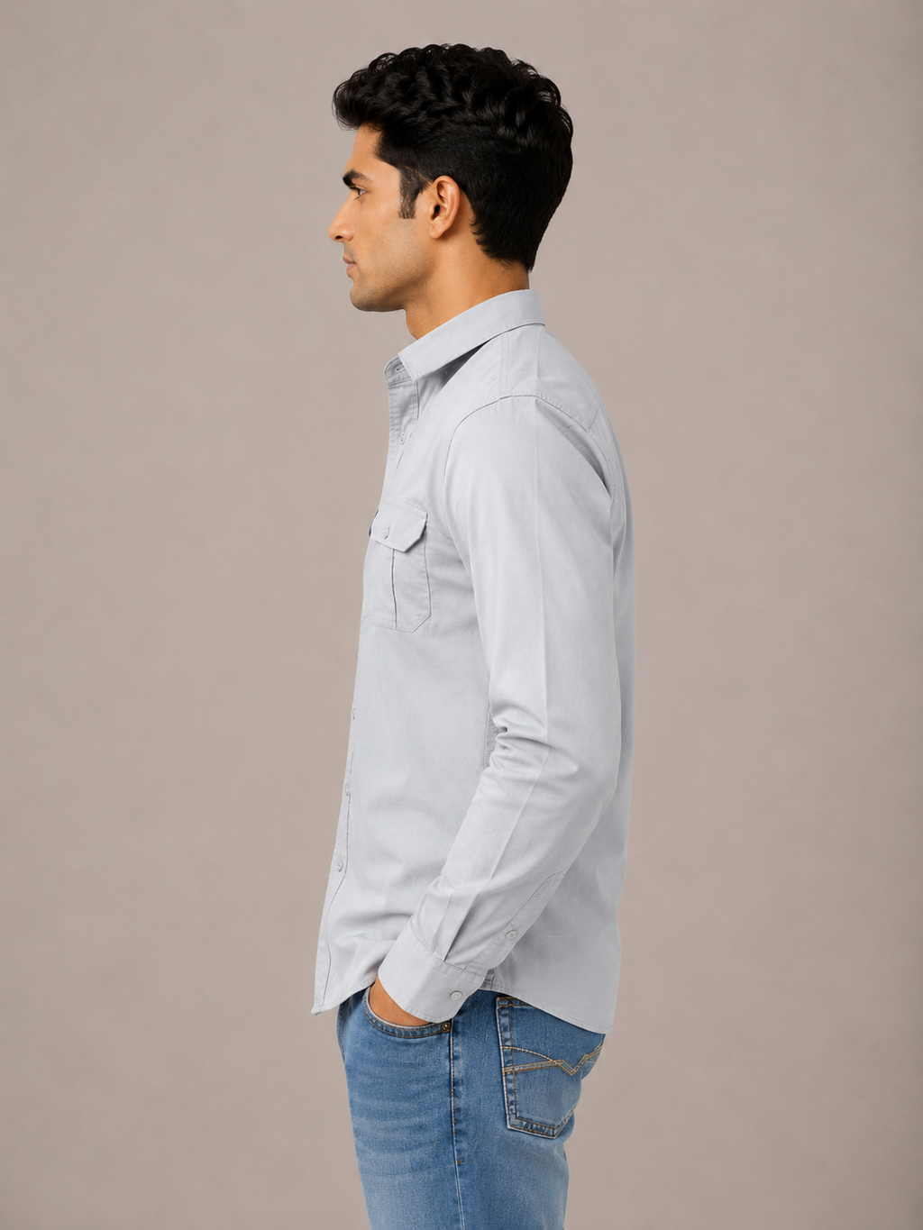 Solid Slim Fit Cargo Shirt for Men
