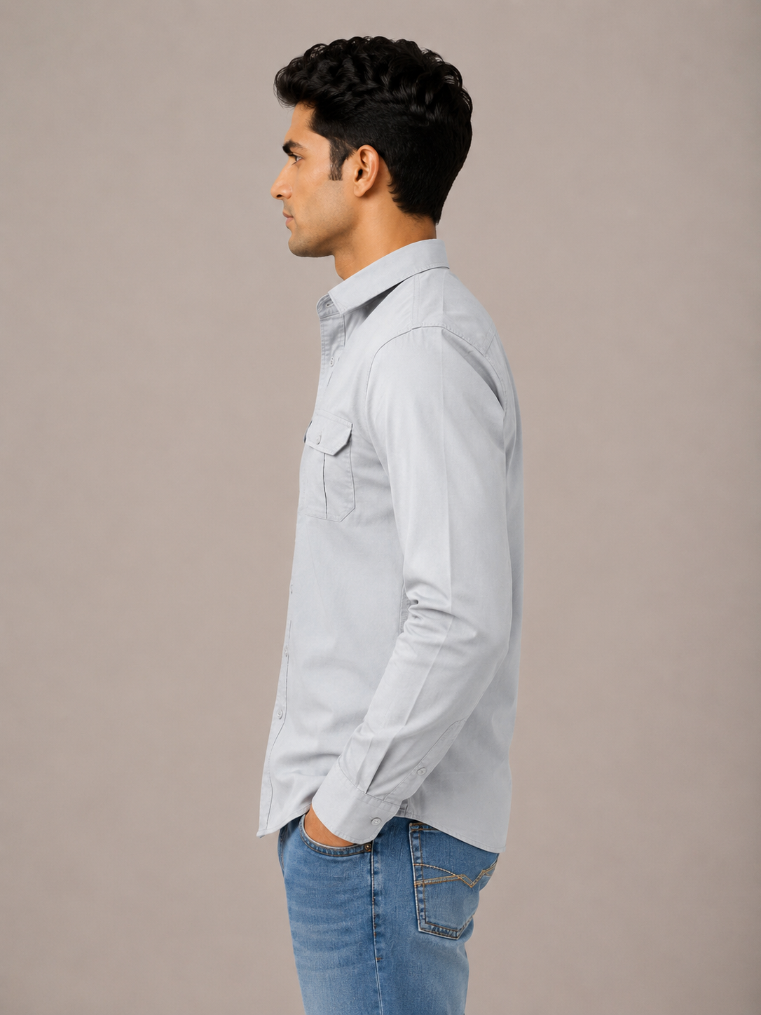 Solid Slim Fit Cargo Shirt for Men