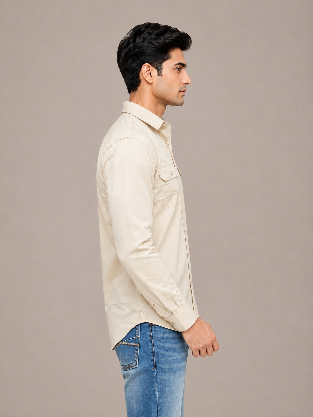 Solid Slim Fit Cargo Shirt for Men