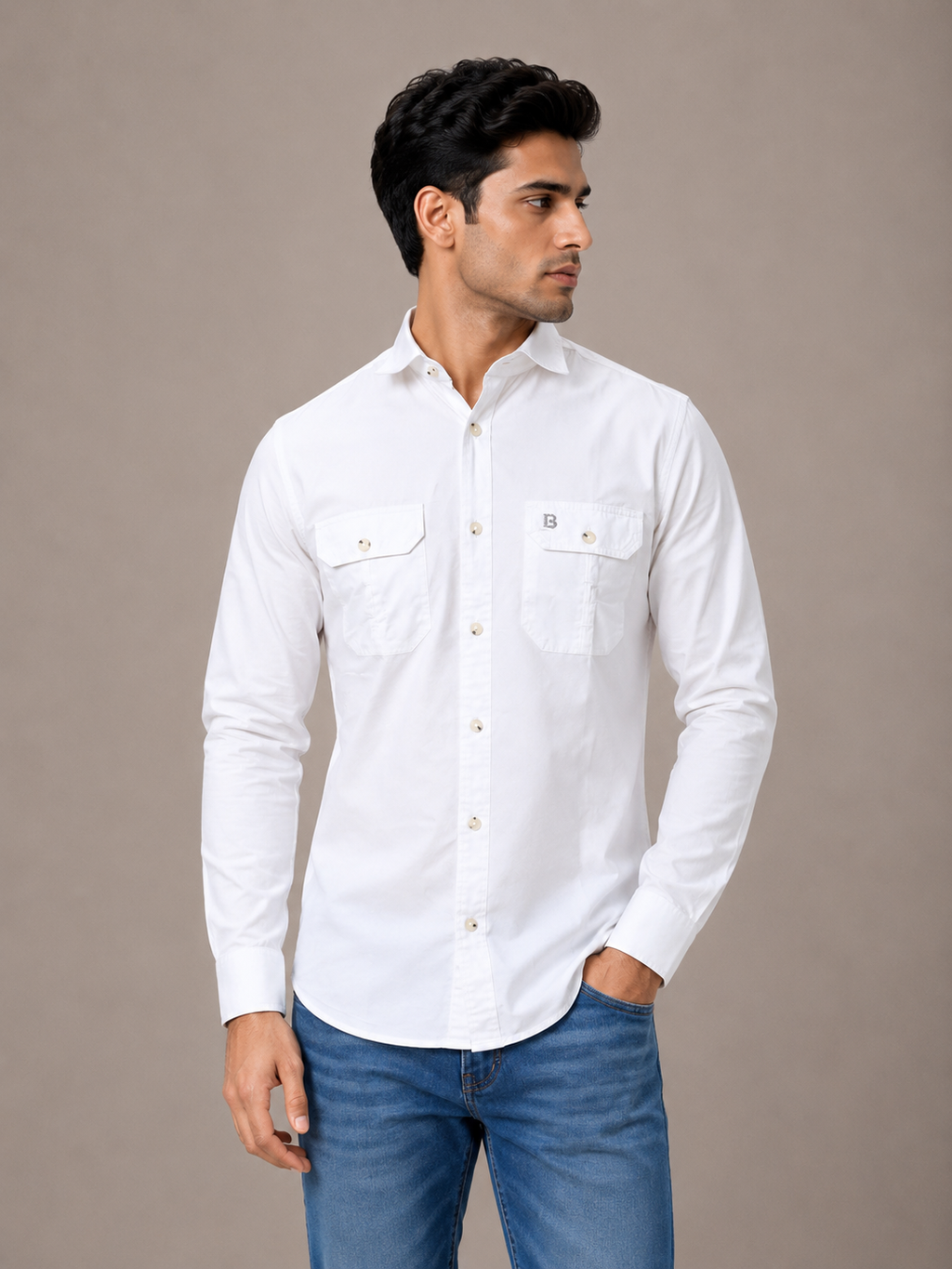 Solid Slim Fit Cargo Shirt for Men