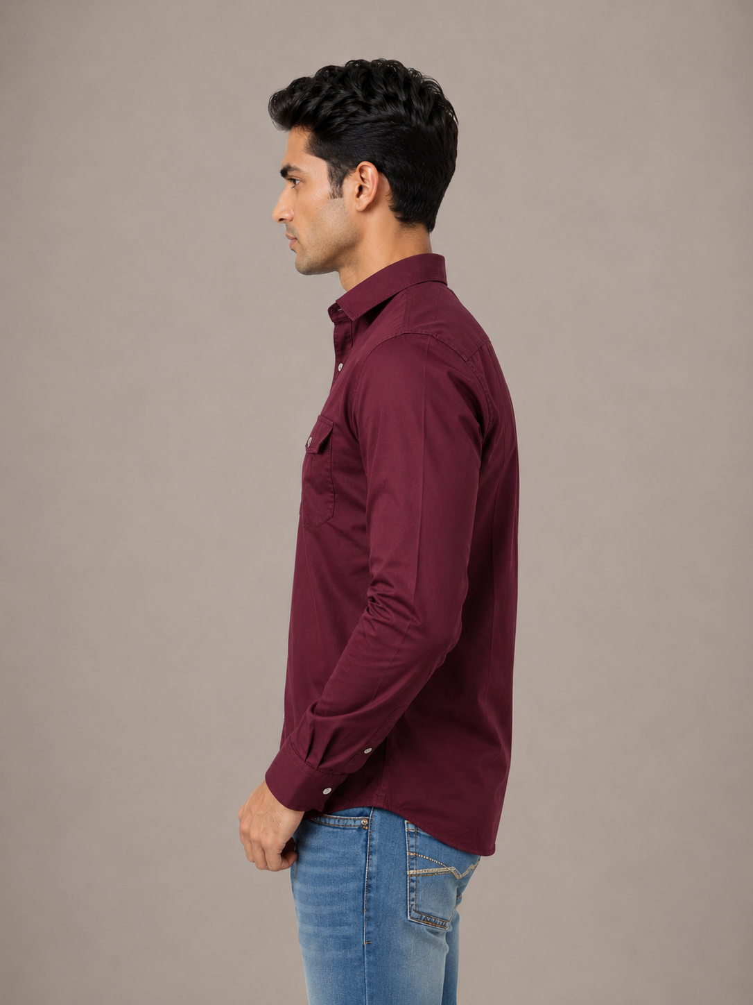 Solid Slim Fit Cargo Shirt for Men